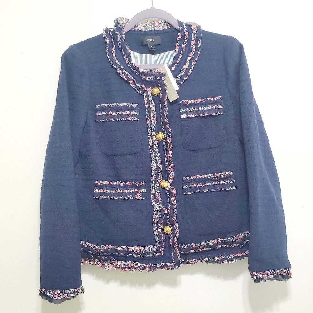 J. Crew Navy Tweed Lady Jacket Liberty Trim 8 NWT - Picture 3 of 13